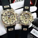  Shop Authentic Guess King Quartz Crystals Gold Dial Black Silicone Strap Watch For Men - GW0537G2 - Luxxuri