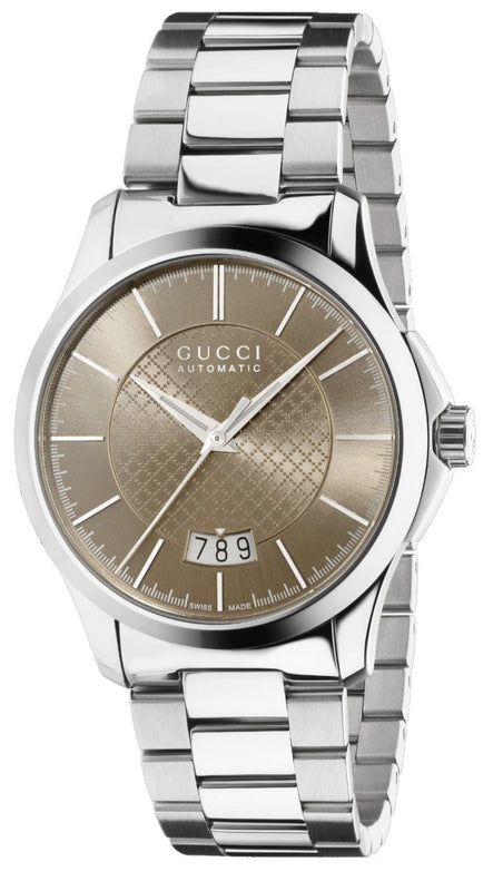  Shop Authentic Gucci G Timeless Automatic Brown Dial Silver Steel Strap Watch For Women - YA126431A - Luxxuri