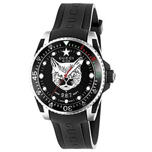  Shop Authentic Gucci Dive Feline Black Dial Black Rubber Strap Watch For Men - YA136323 - Luxxuri