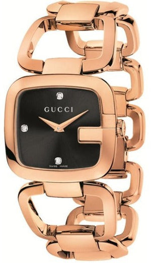  Shop Authentic Gucci G Gucci Diamonds Black Dial Rose Gold Steel Strap Watch For Women - YA125409 - Luxxuri