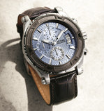  Shop Authentic Guess Pinnacle Chronograph Quartz Blue Dial Brown Leather Strap Watch For Men - W0673G1 - Luxxuri