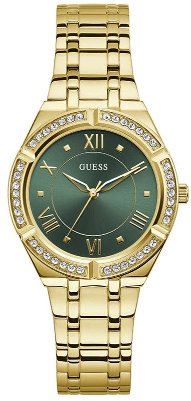  Shop Authentic Guess Cosmo Diamonds Green Dial Gold Steel Strap Watch for Women - GW0033L8 - Luxxuri