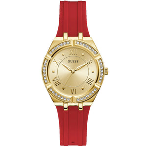  Shop Authentic Guess Cosmo Diamonds Gold Dial Red Rubber Strap Watch for Women - GW0034L6 - Luxxuri