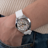  Shop Authentic Guess Wanderlust Crystals Silver Dial White Rubber Strap Watch for Women - W1059L1 - Luxxuri