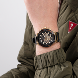  Shop Authentic Guess Matrix Multifunction Gold Dial Black Rubber Strap Watch For Men - GW0423G2 - Luxxuri