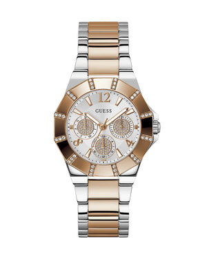  Shop Authentic Guess Sunray Multifunction Crystals Silver Dial Two Tone Steel Strap Watch For Women - GW0616L3 - Luxxuri
