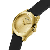  Shop Authentic Guess Cubed Analog Gold Dial Black Silicone Strap Watch For Women - GW0665L1 - Luxxuri