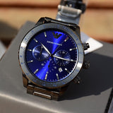  Shop Authentic Emporio Armani Mario Chronograph Blue Dial Grey Steel Strap Watch For Men - AR80045 - Luxxuri