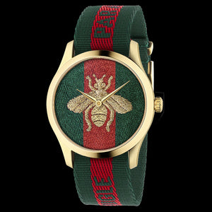  Shop Authentic Gucci G Timeless Quartz Green & Red Dial Green & Red NATO Strap Watch For Men - YA126487A - Luxxuri