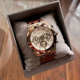  Shop Authentic Guess Analog Multifunction White Dial Brown Leather Strap Watch for Men - GW0262G3 - Luxxuri
