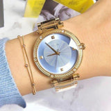  Shop Authentic Guess Park Avenue Blue Dial Gold Steel Strap Watch For Women - W0695L2 - Luxxuri