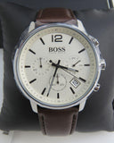  Shop Authentic Hugo Boss Slim Chronograph White Dial Brown Leather Strap Watch For Men - 1513263 - Luxxuri