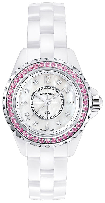  Shop Authentic Chanel J12 Quartz Diamonds Mother of Pearl White Dial White Steel Strap Watch for Women - J12 H3243 - Luxxuri