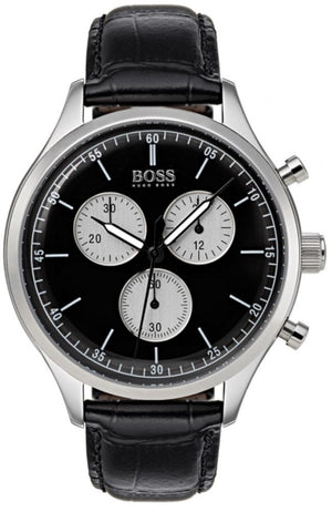  Shop Authentic Hugo Boss Companion Black Dial Black Leather Strap Watch for Men - 1513543 - Luxxuri