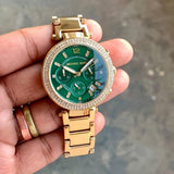  Shop Authentic Michael Kors Parker Chronograph Green Dial Gold Steel Strap Watch for Women - MK6263 - Luxxuri