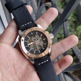  Shop Authentic Fossil Modern Machine Automatic Skeleton Dial Black Leather Strap Watch for Men - ME3082 - Luxxuri