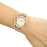  Shop Authentic Swarovski Crystalline Aura Silver Dial Beige Leather Strap Watch for Women - 5519450 - Luxxuri