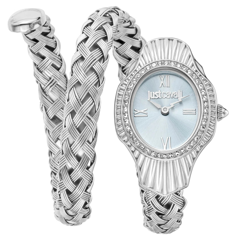 Just Cavalli Twined Mother of Pearl Dial Silver Steel Strap Watch for Women - JC1L305M0015