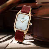  Shop Authentic Emporio Armani Gianni T Bar Two-Hand Mother of Pearl Dial Red Leather Strap Watch For Women - AR11467 - Luxxuri