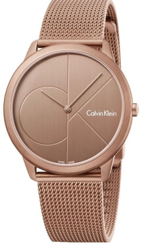  Shop Authentic Calvin Klein Minimal Quartz Pink Gold Dial Pink Gold Mesh Bracelet Watch for Men - K3M11TFK - Luxxuri