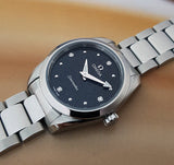  Shop Authentic Omega Seamaster Aqua Terra Quartz Diamond Black Dial Silver Steel Strap Watch for Women - 220.10.28.60.51.001 - Luxxuri