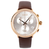  Shop Authentic Calvin Klein High Noon Silver Dial Brown Leather Strap Watch for Men - K8M276G6 - Luxxuri