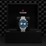 Tudor Black Bay Chrono Blue Dial Silver Steel Strap Watch for Men - M79360B-0002