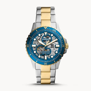  Shop Authentic Fossil FB-01 Automatic Skeleton Blue Dial Two Tone Steel Strap Watch for Men - ME3191 - Luxxuri