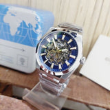  Shop Authentic Fossil Everett Automatic Skeleton Blue Dial Silver Steel Strap Watch for Men - ME3220 - Luxxuri