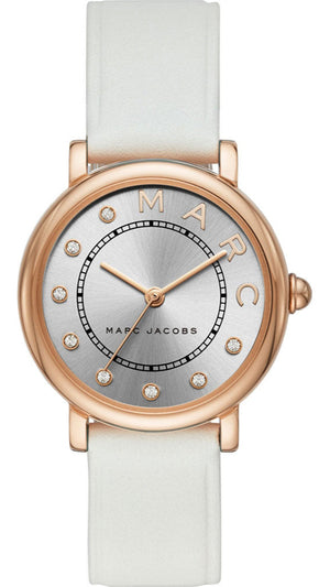  Shop Authentic Marc Jacobs Roxy Silver Dial White Leather Strap Watch for Women - MJ1634 - Luxxuri