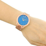  Shop Authentic Michael Kors Slim Runway Quartz Blue Dial Rose Gold Steel Strap Watch For Women - MK3494 - Luxxuri