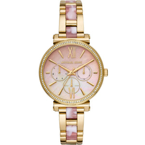  Shop Authentic Michael Kors Sofie Crystals Mother of Pearl Pink Dial Two Tone Steel Strap Watch For Women - MK4344 - Luxxuri