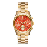  Shop Authentic Michael Kors Runway Chronograph Orange Dial Gold Steep Strap Watch For Women - MK6162 - Luxxuri
