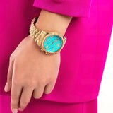  Shop Authentic Michael Kors Lexington Chronograph Blue Dial Gold Steel Strap Watch For Women - MK7216 - Luxxuri