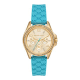  Shop Authentic Michael Kors Mini Pilot Quartz Gold Dial Blue Silicone Strap Watch For Women - MK7374 - Luxxuri
