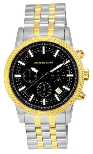  Shop Authentic Michael Kors Hutton Chronograph Black Dial Two Tone Steel Strap Watch For Men - MK8954 - Luxxuri