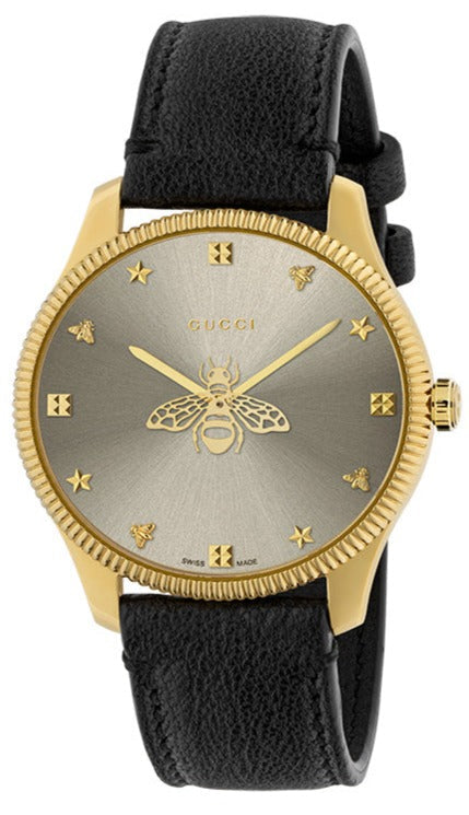 Shop Authentic Gucci G Timeless Quartz Silver Dial Black Leather Strap Watch For Women - YA1264181 - Luxxuri