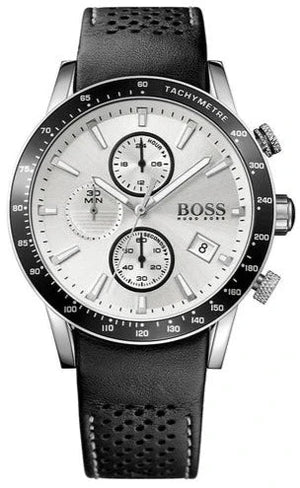  Shop Authentic Hugo Boss Rafale Chronograph Quartz Silver Dial Black Leather Strap Watch For Men - 1513403 - Luxxuri
