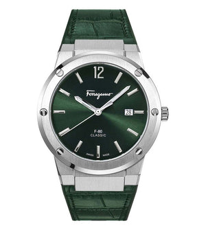  Shop Authentic Salvatore Ferragamo F-80 Classic Green Dial Green Leather Strap Watch for Men - SFDT00119 - Luxxuri