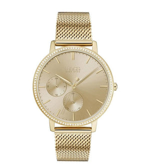  Shop Authentic Hugo Boss Infinity Gold Dial Gold Mesh Bracelet Watch for Women - 1502520 - Luxxuri