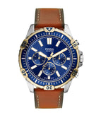  Shop Authentic Fossil Garrett Chronograph Blue Dial Brown Leather Strap Watch for Men - FS5625 - Luxxuri