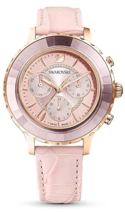  Shop Authentic Swarovski Octea Lux Chrono Pink Dial Pink Leather Strap Watch for Women - 5452501 - Luxxuri
