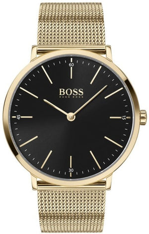  Shop Authentic Hugo Boss Horizon Quartz Black Dial Gold Mesh Bracelet Watch For Men - 1513735 - Luxxuri