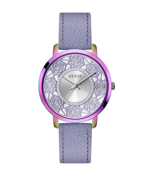  Shop Authentic Guess Dahlia Analog Silver Dial Purple Leather Strap Watch For Women - GW0529L4 - Luxxuri