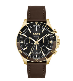  Shop Authentic Hugo Boss Troper Chronograph Black Dial Brown Leather Strap Watch For Men - 1514100 - Luxxuri