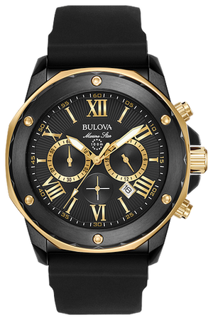  Shop Authentic Bulova Marine Star Chronograph Black Dial Black Rubber Strap Watch for Men - 98B278 - Luxxuri