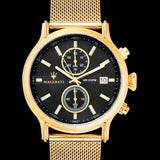  Shop Authentic Maserati Epoca 42mm Black Dial Gold Mesh Bracelet Watch For Men - R8873618007 - Luxxuri