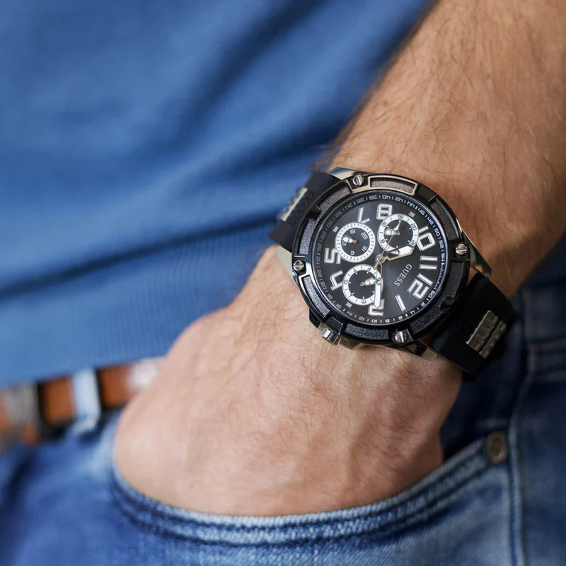  Shop Authentic Guess Delta Black Dial Black Silicone Strap Watch for Men - GW0051G1 - Luxxuri