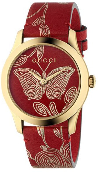  Shop Authentic Gucci G Timeless Quartz Red Dial Red Leather Strap Watch For Women - YA1264054 - Luxxuri