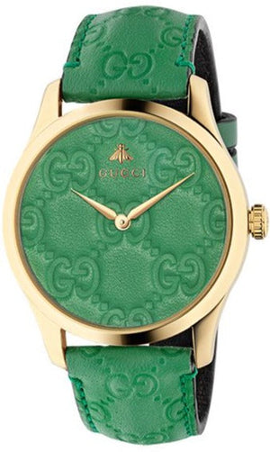  Shop Authentic Gucci G Timeless Quartz Green Dial Green Leather Strap Watch For Women - YA1264099 - Luxxuri